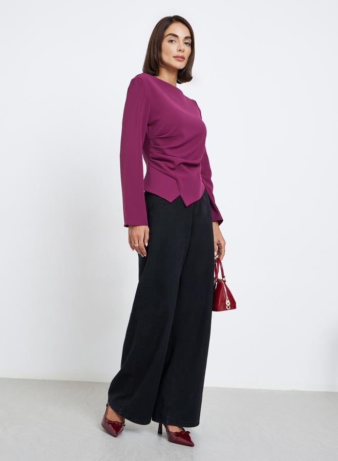 Styli Burgundy Long Sleeve Blouse - Image 2