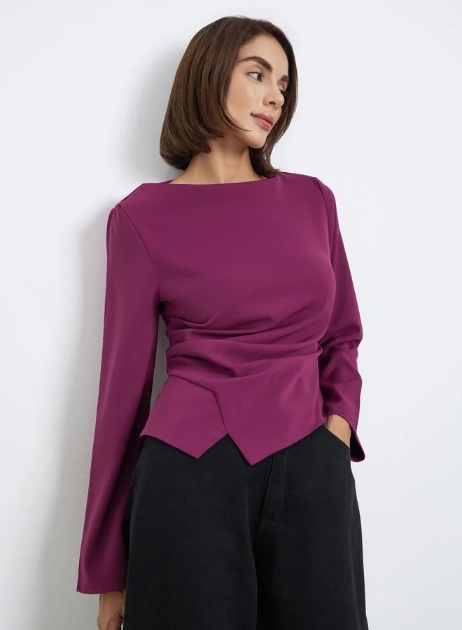 Styli Burgundy Long Sleeve Blouse