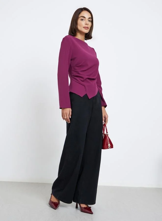 Styli Burgundy Long Sleeve Blouse