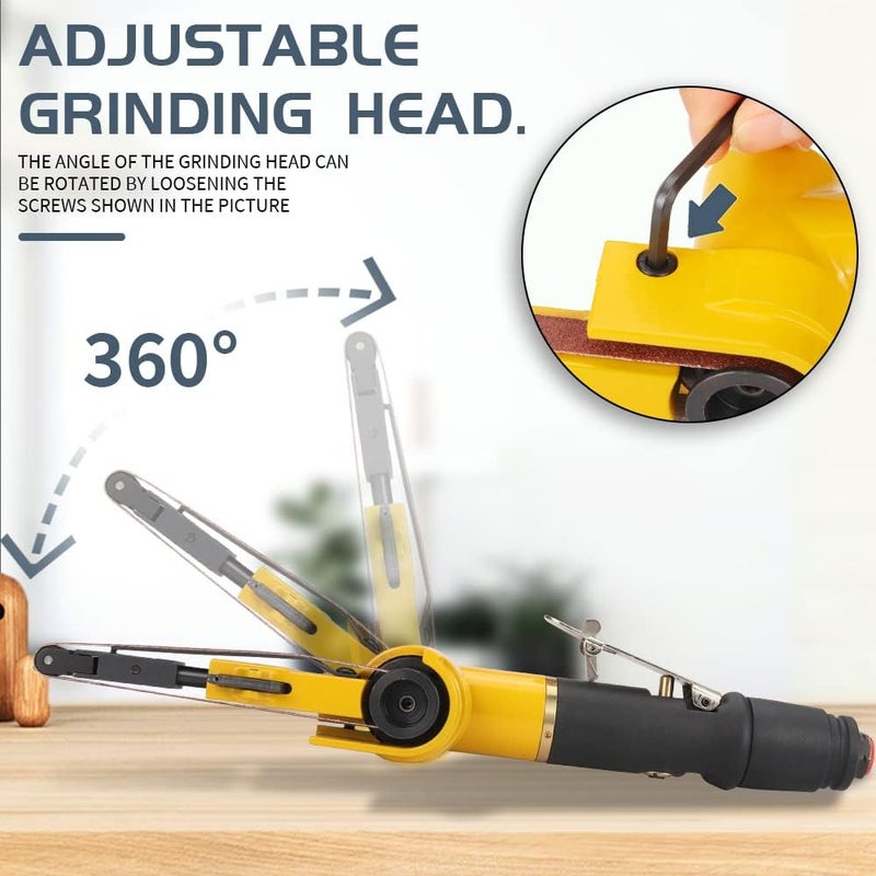 SI FANG 3/8''x 13'' Mini Air Belt Sander with 2 Sanding Belts (10mmx330mm) Pneumatic Tool Grinder Belt Sanders for Metal Working, Weld Removal, Blending, Contour Sanding, Finishing - Image 3