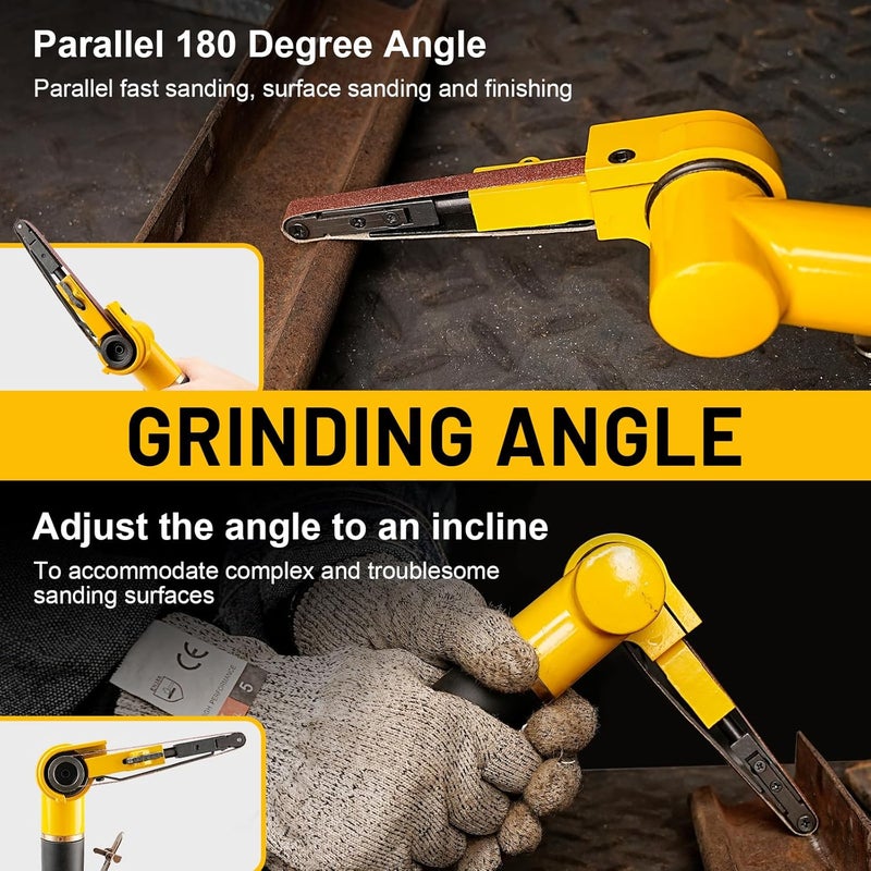 SI FANG 3/8''x 13'' Mini Air Belt Sander with 2 Sanding Belts (10mmx330mm) Pneumatic Tool Grinder Belt Sanders for Metal Working, Weld Removal, Blending, Contour Sanding, Finishing - Image 4