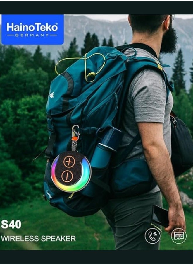 Haino Teko HainoTekoGermany S40 Portable Wireless Bluetooth Speaker – HiFi Sound Quality with Deep Bass, Easy Button Control, and Dynamic RGB Lighting – Compact and Stylish Red Speaker for Home, Outdoor, and Travel Use – Long Battery Life and Clear Audio Performance  - Image 2