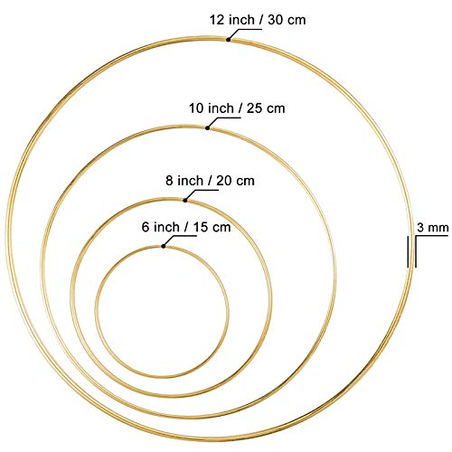 LULARINE 8 Pack Large Metal Floral Hoop Wreath Macrame Gold Hoop Rings(6 Inch8 Inch10 Inch 12 Inch) for Making Wedding Wreath Decor and DIY Dream Catcher Wall Hanging Crafts-Gold - Image 2
