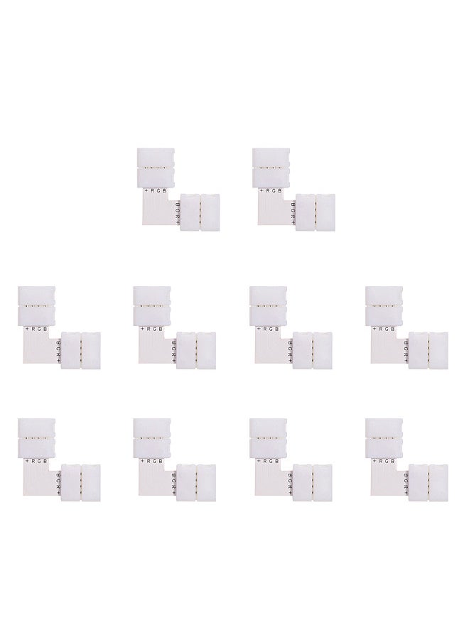 L Shape 4 Pins RGB LED Strip Connector Quick Splitter 10 Pack White