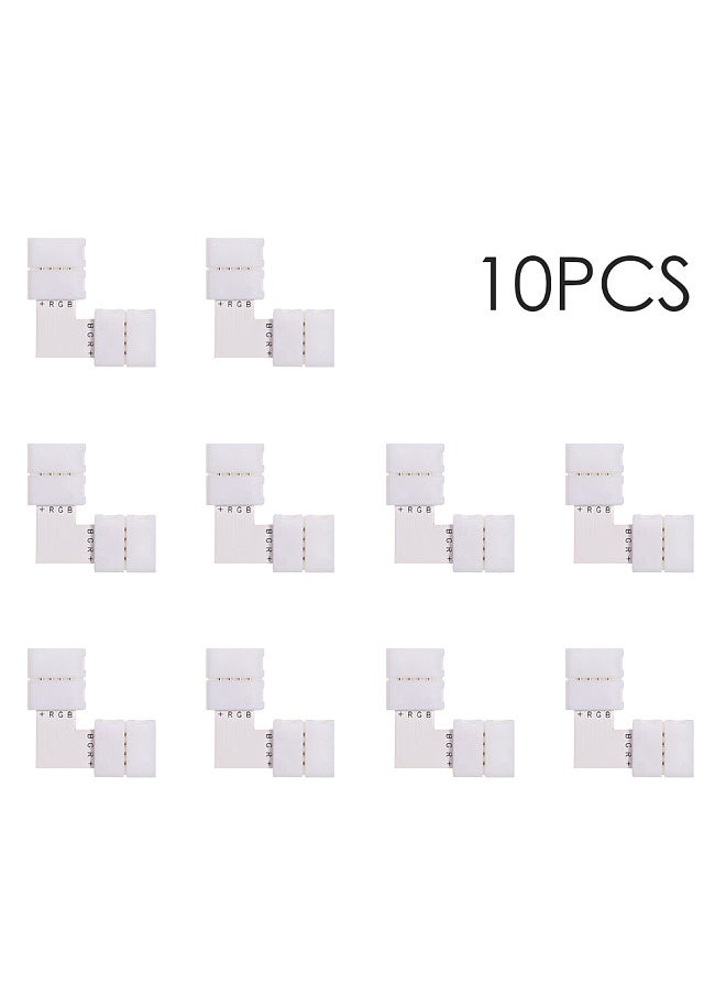 L Shape 4 Pins RGB LED Strip Connector Quick Splitter 10 Pack White