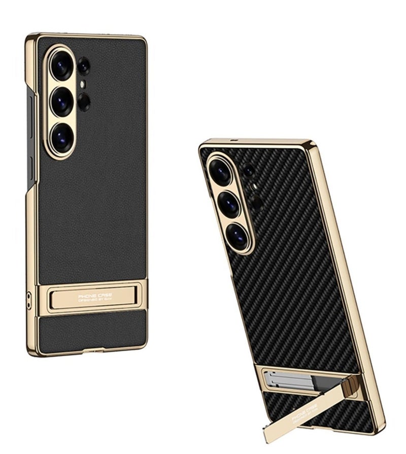 جراب S26 Ultra - غطاء من الجلد الفاخر لهاتف Samsung S26 Ultra مع مسند قابل للتعديل - جلد أسود - Image 2