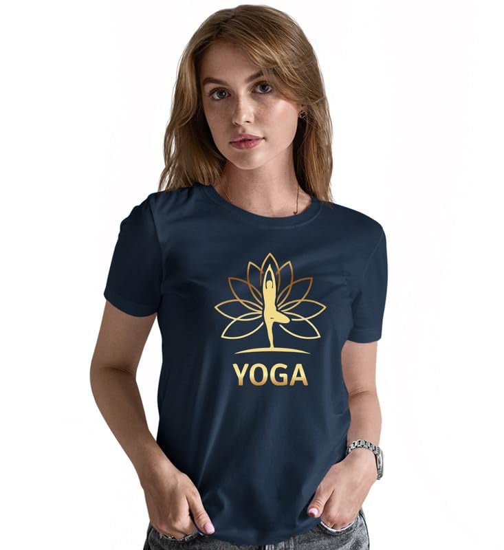INDISSH Women's Regular Fit Half-Sleeves Themed Graphic Printed Tshirt | Regular Wear T-Shirt for Women's - WRN-YOGA4-NVY-2XL - Image 2