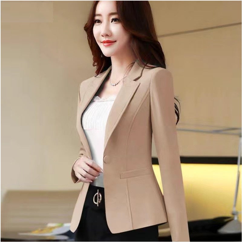 Korean style womens slim fit small suit jacket suit womens spring and autumn wear 2023 new casual top professional Khaki - Image 1