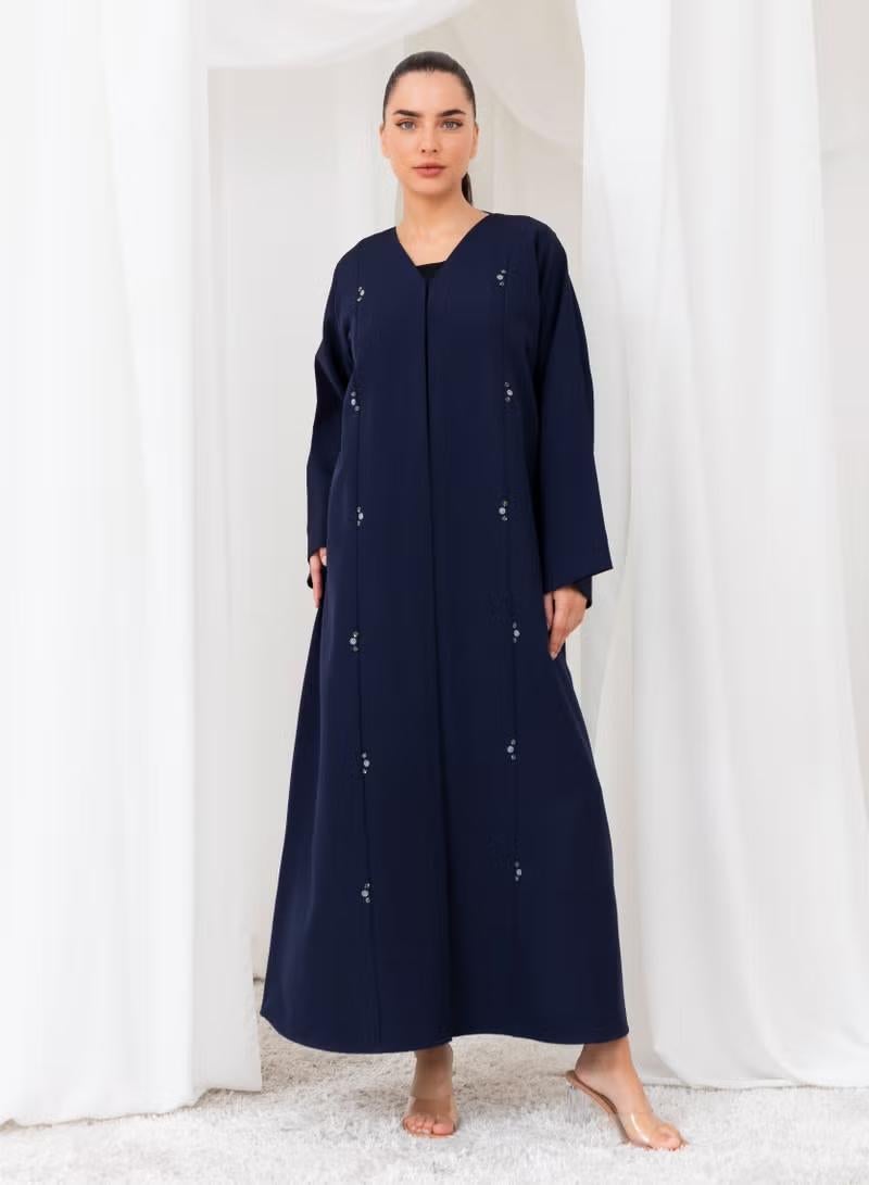 Nikias Abaya Navy Blue Crepe Abaya With Beads Work - Image 2