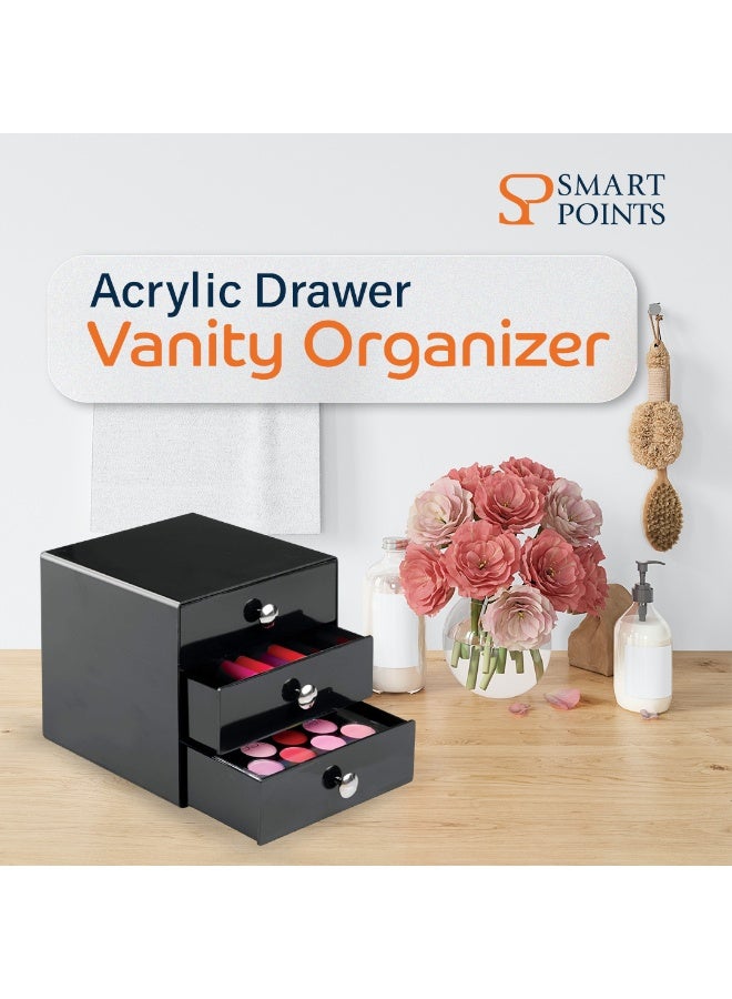 "سمارت بوينتس  " منظم أدراج أكريليك بثلاثة أدراج – صندوق تخزين مكياج أسود – خالٍ من BPA، قابل للتكديس للاستخدام على المكتب – ‎16.5 × 16.5 × 16.5 سم‎ - Image 2