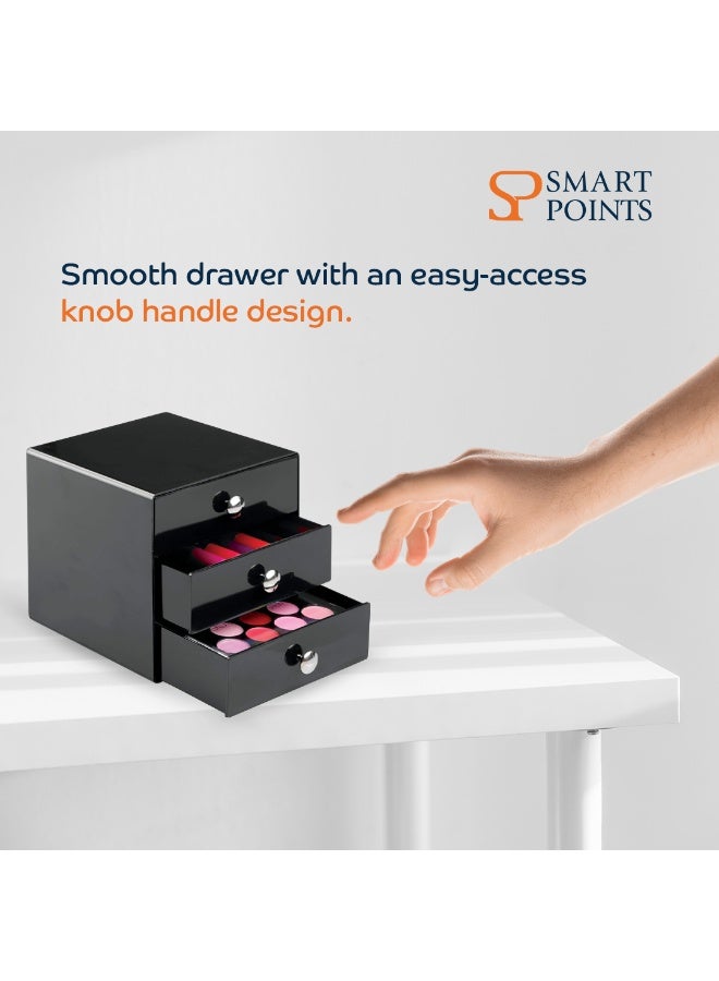 "سمارت بوينتس  " منظم أدراج أكريليك بثلاثة أدراج – صندوق تخزين مكياج أسود – خالٍ من BPA، قابل للتكديس للاستخدام على المكتب – ‎16.5 × 16.5 × 16.5 سم‎ - Image 5
