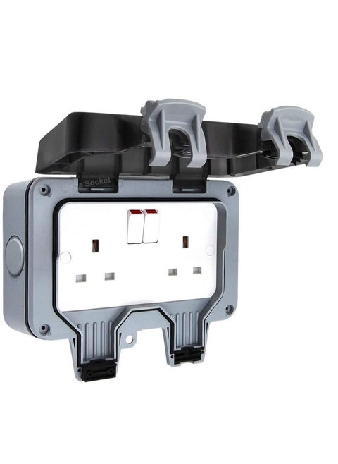 Sockets Waterproof Double Socket, Wall Electrical Outlets, IP66 Switched Socket Covers, 13A Outdoor Wall Weatherproof Plug Socket Box (Double Socket)