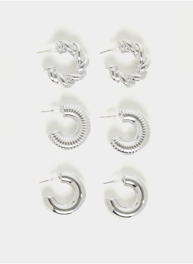 Set of 3- Textured Hoop Earrings - pzsku/ZB34190ECE1B83A562456Z/45/_/1728470476/94a61b38-6ac9-4422-a61c-289dea0ddae1