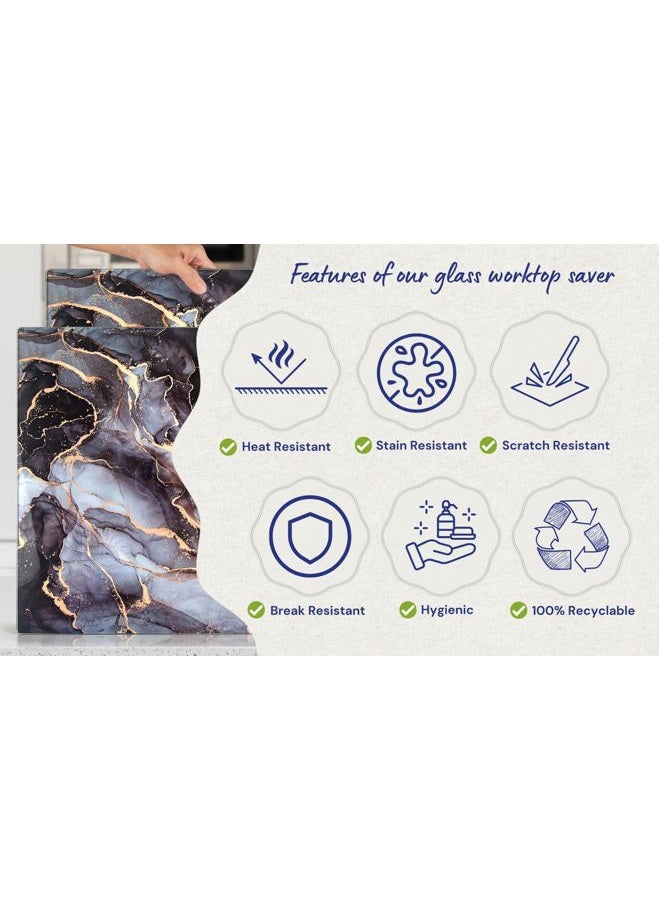 Kitchenville Glass Chopping Board 50x40cm : Tempered Glass Worktop Savers for Kitchens, Durable, Scratch-Resistant, Heat-Proof - Grey & Gold - Image 2