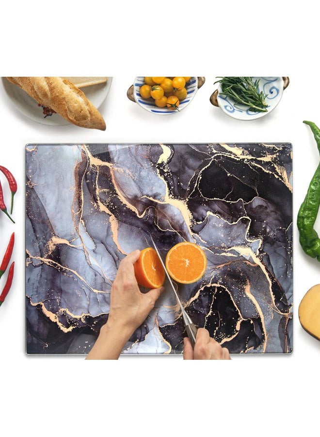 Kitchenville Glass Chopping Board 50x40cm : Tempered Glass Worktop Savers for Kitchens, Durable, Scratch-Resistant, Heat-Proof - Grey & Gold - Image 1