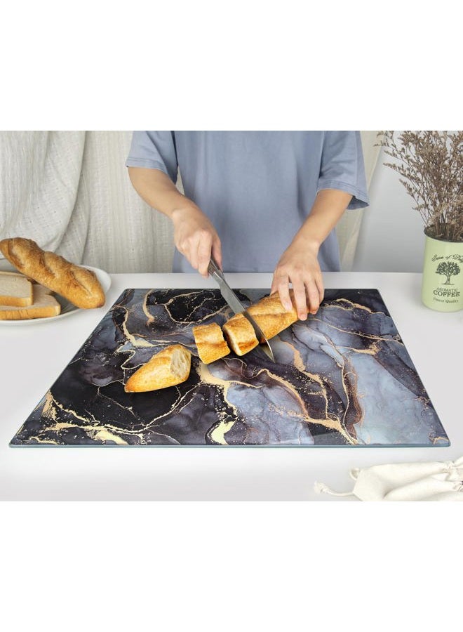 Kitchenville Glass Chopping Board 50x40cm : Tempered Glass Worktop Savers for Kitchens, Durable, Scratch-Resistant, Heat-Proof - Grey & Gold - Image 3