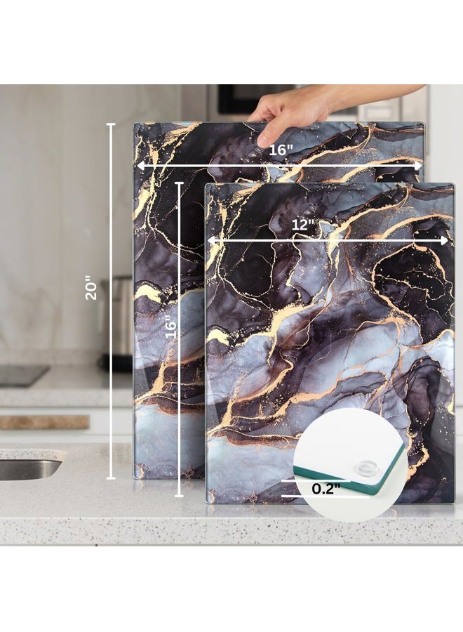Kitchenville Glass Chopping Board 50x40cm : Tempered Glass Worktop Savers for Kitchens, Durable, Scratch-Resistant, Heat-Proof - Grey & Gold - Image 4