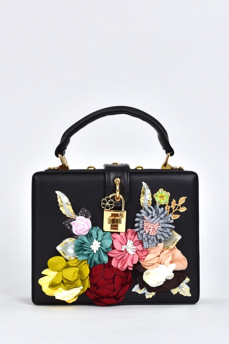 Elatae Women's Shoulder Strap Floral Stone Evening Dress Daily Hand Bag Black 17613  - Image 1