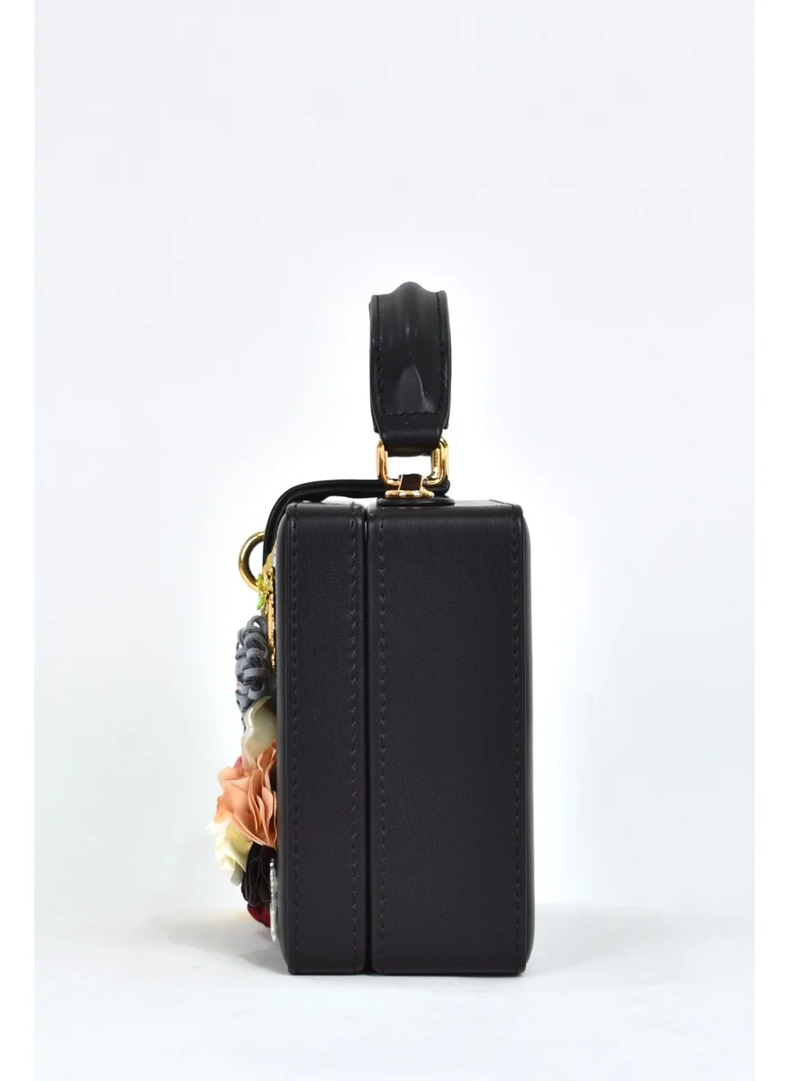 Elatae Women's Shoulder Strap Floral Stone Evening Dress Daily Hand Bag Black 17613