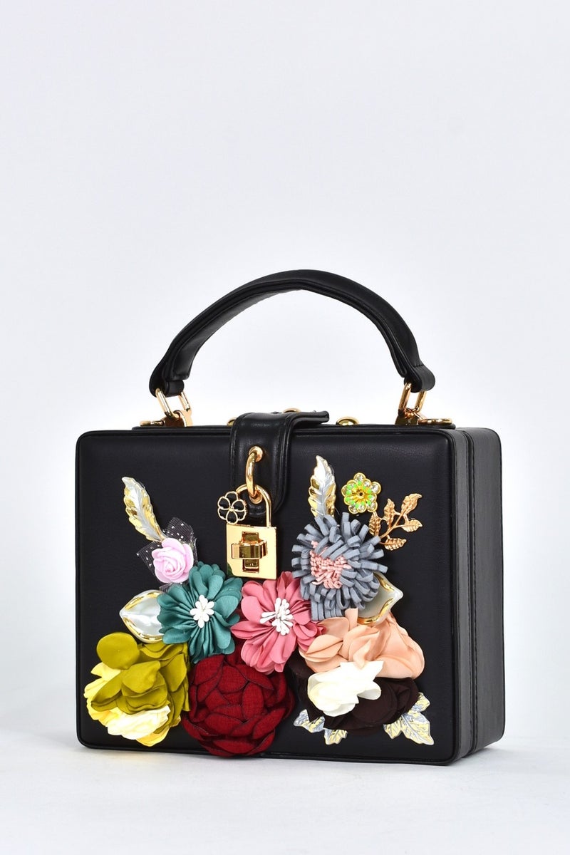 Elatae Women's Shoulder Strap Floral Stone Evening Dress Daily Hand Bag Black 17613  - Image 4