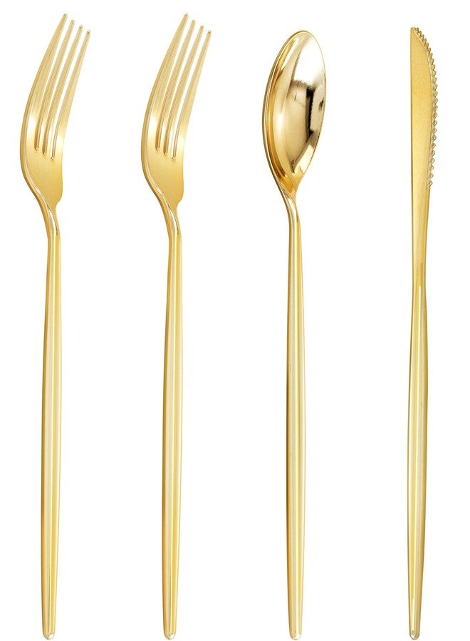 U-QE 120Pcs Gold Plastic Silverware, Luxury Gold Plastic Cutlery, Heavy Weight Plastic Flatware, Gold Disposable Utensils Set Include 60 Gold Forks, 30 Gold Spoons,30 Gold Knives for Party - Image 1