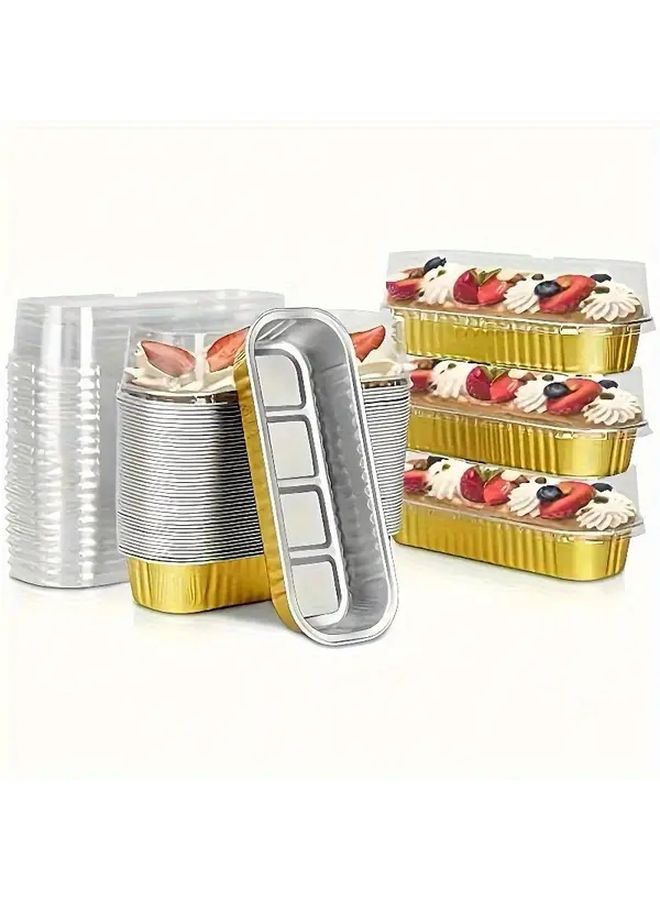 100pcs 50 Lids 50 Boxes Disposable Aluminum Foil Bread Pans 6 8oz Rectangular Baking Cups - Image 1