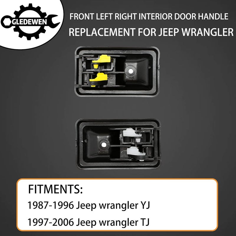 Gledewen Interior Door Handle Set, Compatible with Jeep Wrangler 1987-1996 YJ, 1997 1998 1999 2000 2001 2002 2003 2004 2005 2006 TJ, Inside Front Left Driver & Right Passenger Side | 79540, 79541 Inner Handle - Image 2