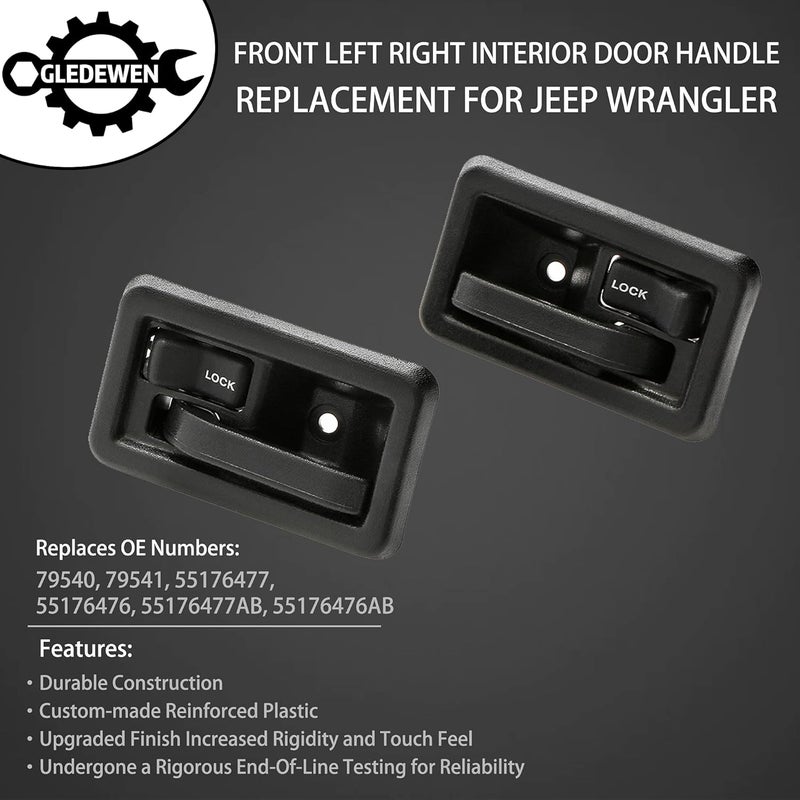 Gledewen Interior Door Handle Set, Compatible with Jeep Wrangler 1987-1996 YJ, 1997 1998 1999 2000 2001 2002 2003 2004 2005 2006 TJ, Inside Front Left Driver & Right Passenger Side | 79540, 79541 Inner Handle - Image 4