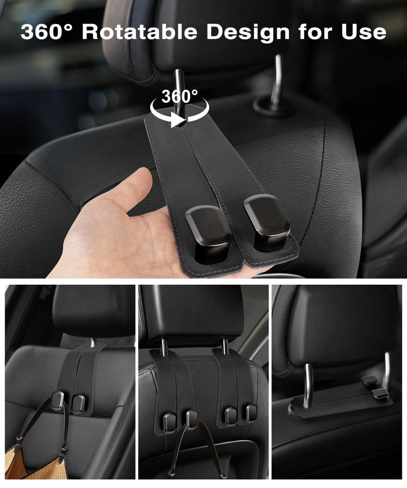 VETERBONE Car Hooks for Headrest, 4PCS Car Purse Hooks Luxurious Leather 100% Metal Car Hangers for Seat Multifunctional Car Bag Hook Car Seat Back Storage Hook Accessories (Black) - Image 4