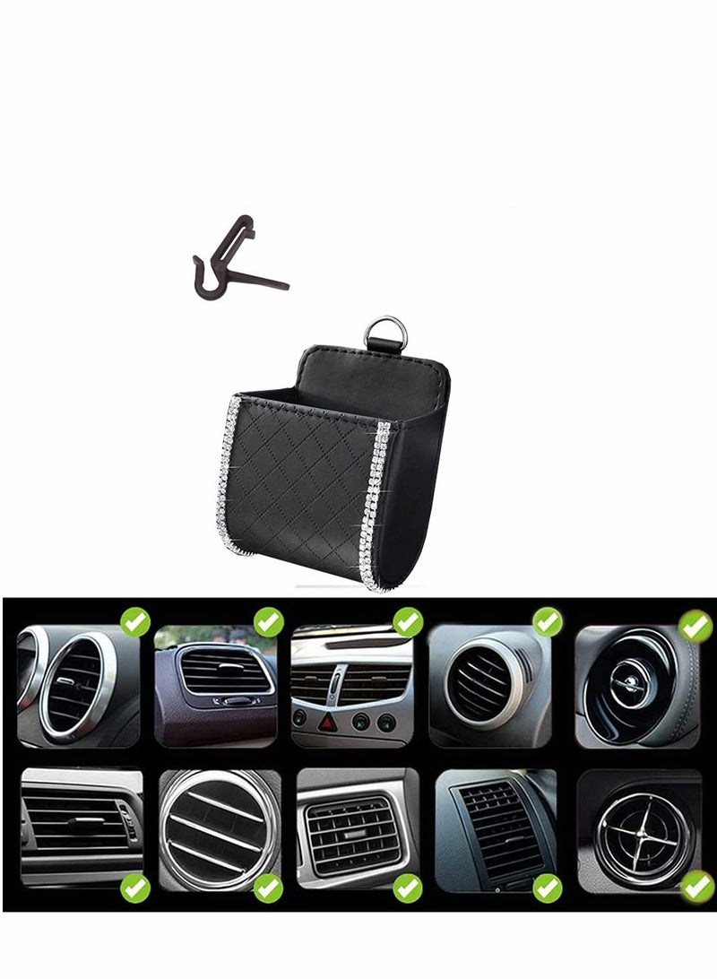 Excefore Car Air Vent Storage Bag Organizer Pocket Sunglass Holder Bling Mount Phone Coin Key Card Case with Hook, Black - Image 2
