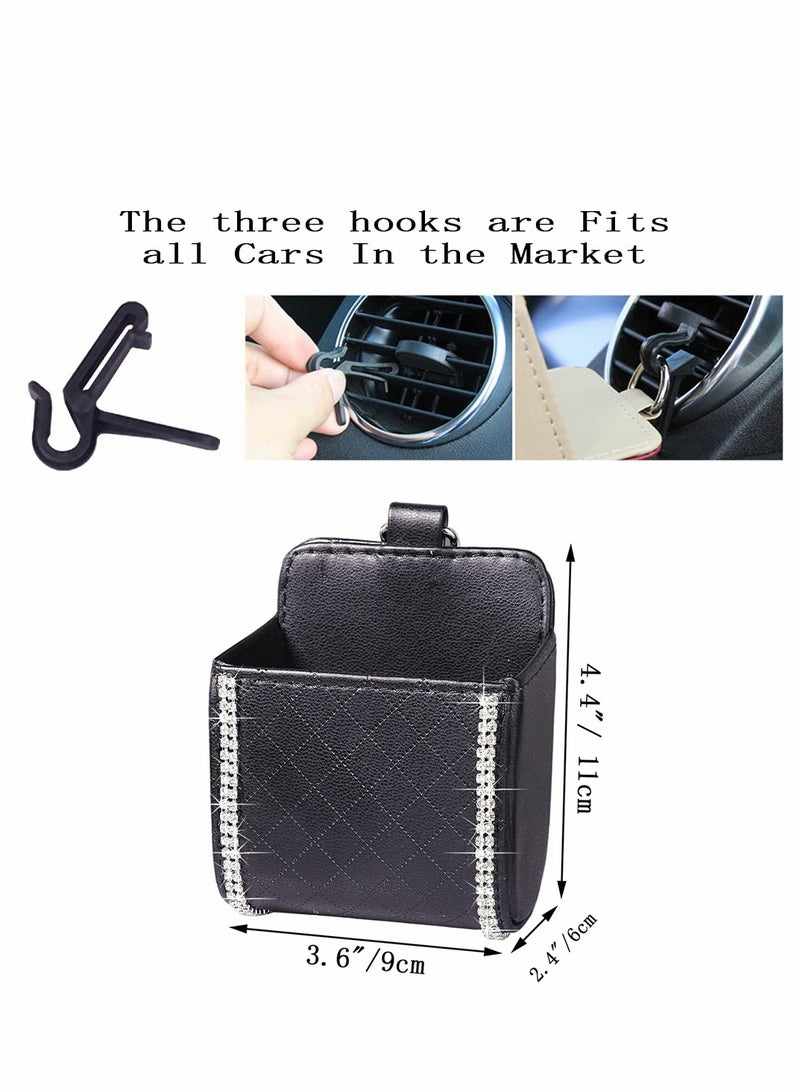 Excefore Car Air Vent Storage Bag Organizer Pocket Sunglass Holder Bling Mount Phone Coin Key Card Case with Hook, Black - Image 4
