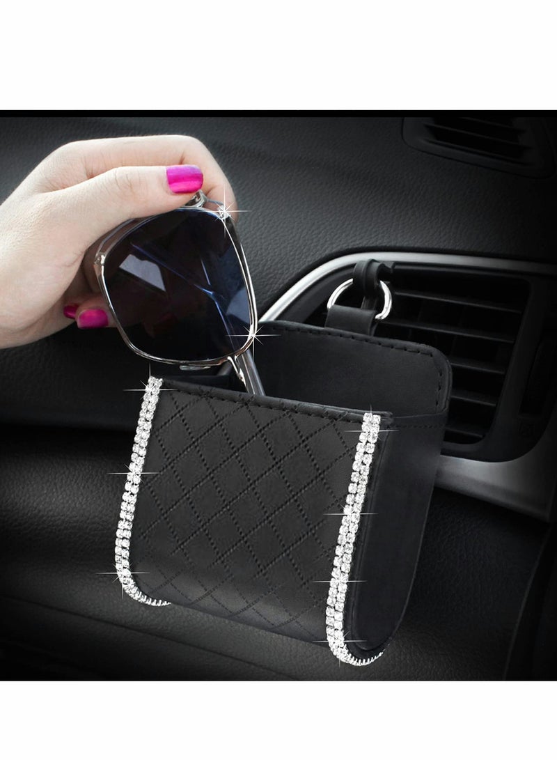 Excefore Car Air Vent Storage Bag Organizer Pocket Sunglass Holder Bling Mount Phone Coin Key Card Case with Hook, Black - Image 1