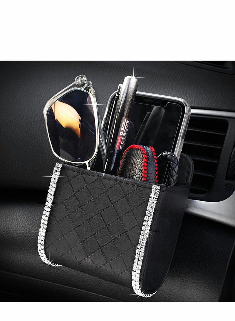 Excefore Car Air Vent Storage Bag Organizer Pocket Sunglass Holder Bling Mount Phone Coin Key Card Case with Hook, Black - Image 3