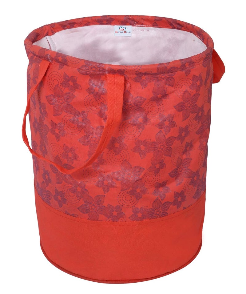 Kuber Industries Heart Home Metalic Flower Print Round Non Woven Fabric Foldable Laundry Organiser with Handles, 45 LTR (Set of 2, Red)-HEART12056, Standard - Image 4