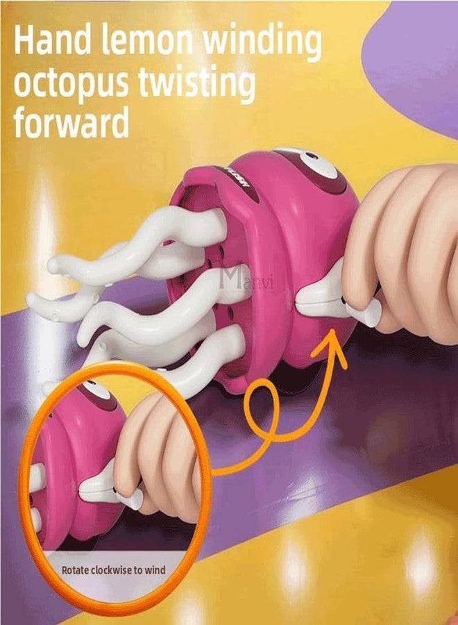 MANVI Octopus Toy for Kids, Wind-up Key Operated Dancing Jellyfish, Interactive Sensory Development for Infants & Kids, Crazy 5-Leg Action Crawling Toy (Pink) - Image 3