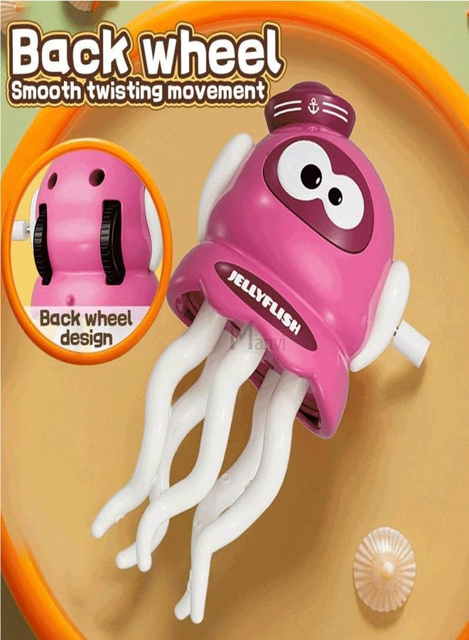 MANVI Octopus Toy for Kids, Wind-up Key Operated Dancing Jellyfish, Interactive Sensory Development for Infants & Kids, Crazy 5-Leg Action Crawling Toy (Pink) - Image 5