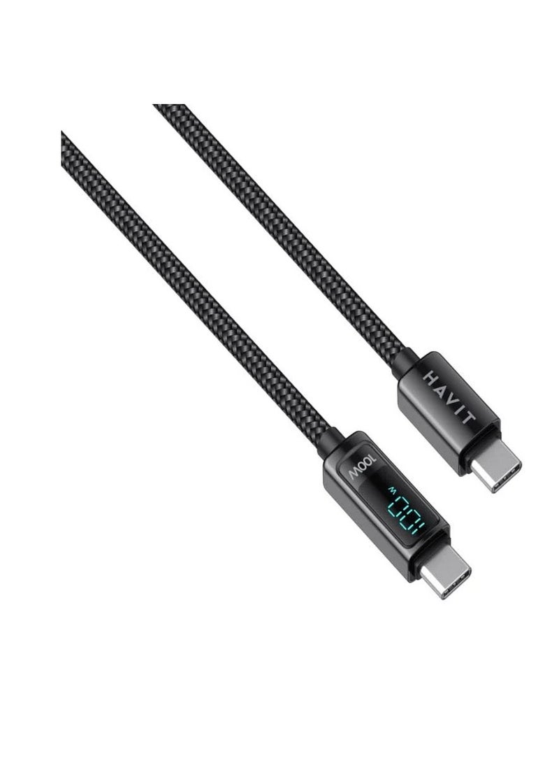 HAVIT 100W Fast Charging USB-C to USB-C Cable with LED Display – 1.2M Durable Nylon Braided - Image 2