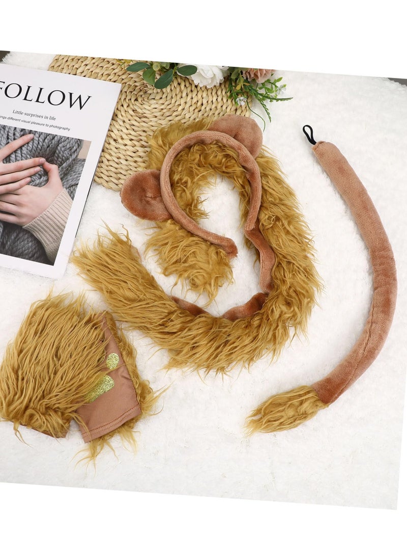 Excefore Lion Costume Set, Performance Lion Gloves, Hair Hoop, Fake Lion Tail, Halloween Accessories Props, Ears Headband, Fingerless Paws Gloves, Fancy Kit for Adults and Teens Cosplay Party (4 PCS) - Image 2