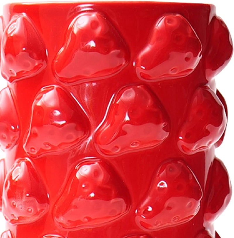Flower Vase Porcelain Table Ornament Decorative Geometric Flowerpot Creative Centerpiece Suitable for Gift Giving Home Decoration Office Living Room B, Strawberry red - Image 2