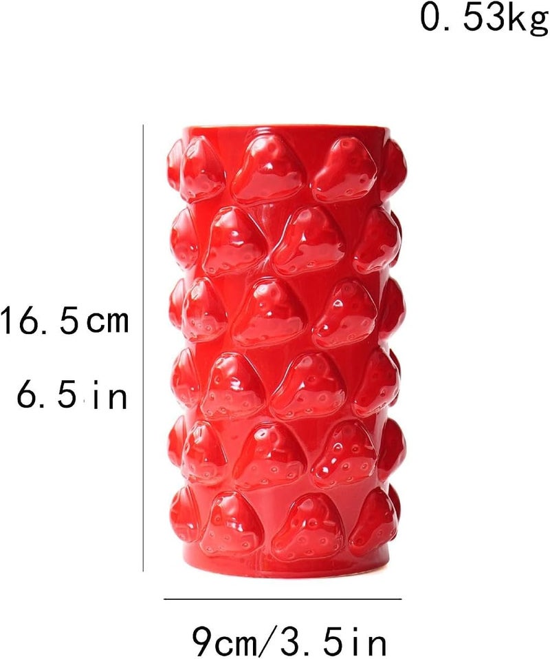 Flower Vase Porcelain Table Ornament Decorative Geometric Flowerpot Creative Centerpiece Suitable for Gift Giving Home Decoration Office Living Room B, Strawberry red - Image 3
