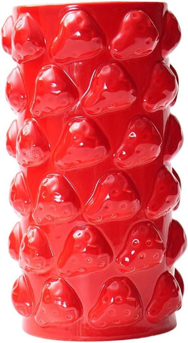 Flower Vase Porcelain Table Ornament Decorative Geometric Flowerpot Creative Centerpiece Suitable for Gift Giving Home Decoration Office Living Room B, Strawberry red - Image 1