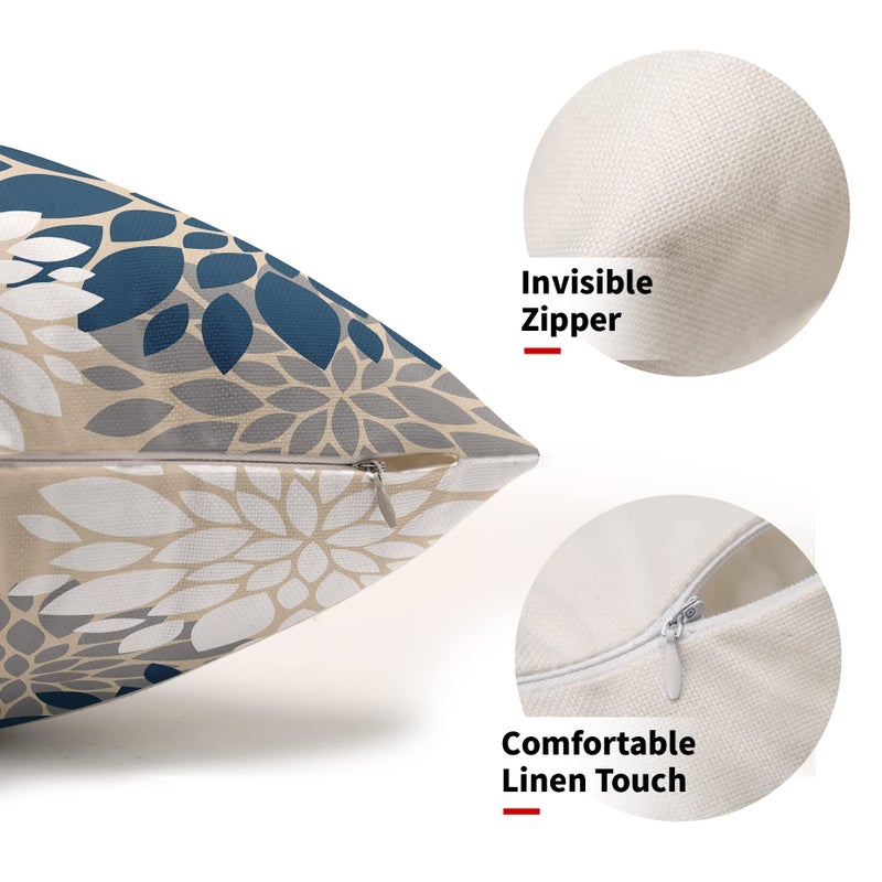 Smozenith Blue White Grey Gray Pillow Covers 12X20 Inch Set of 2  Summer Modern Dahlia Floral Print Decorative Rectangle Throw Pillow Covers Outdoor Farmhouse Cushion Case for Home Couch Sofa Bed Decor  - Image 3