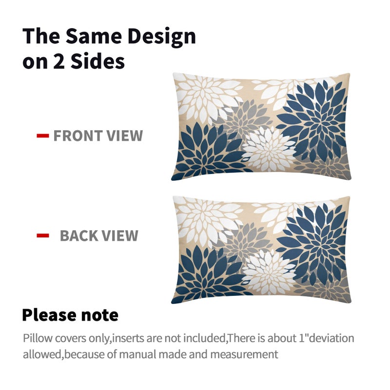 Smozenith Blue White Grey Gray Pillow Covers 12X20 Inch Set of 2  Summer Modern Dahlia Floral Print Decorative Rectangle Throw Pillow Covers Outdoor Farmhouse Cushion Case for Home Couch Sofa Bed Decor  - Image 5