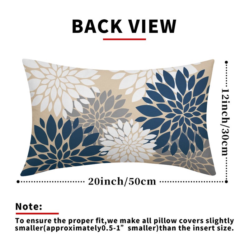 Smozenith Blue White Grey Gray Pillow Covers 12X20 Inch Set of 2  Summer Modern Dahlia Floral Print Decorative Rectangle Throw Pillow Covers Outdoor Farmhouse Cushion Case for Home Couch Sofa Bed Decor  - Image 4