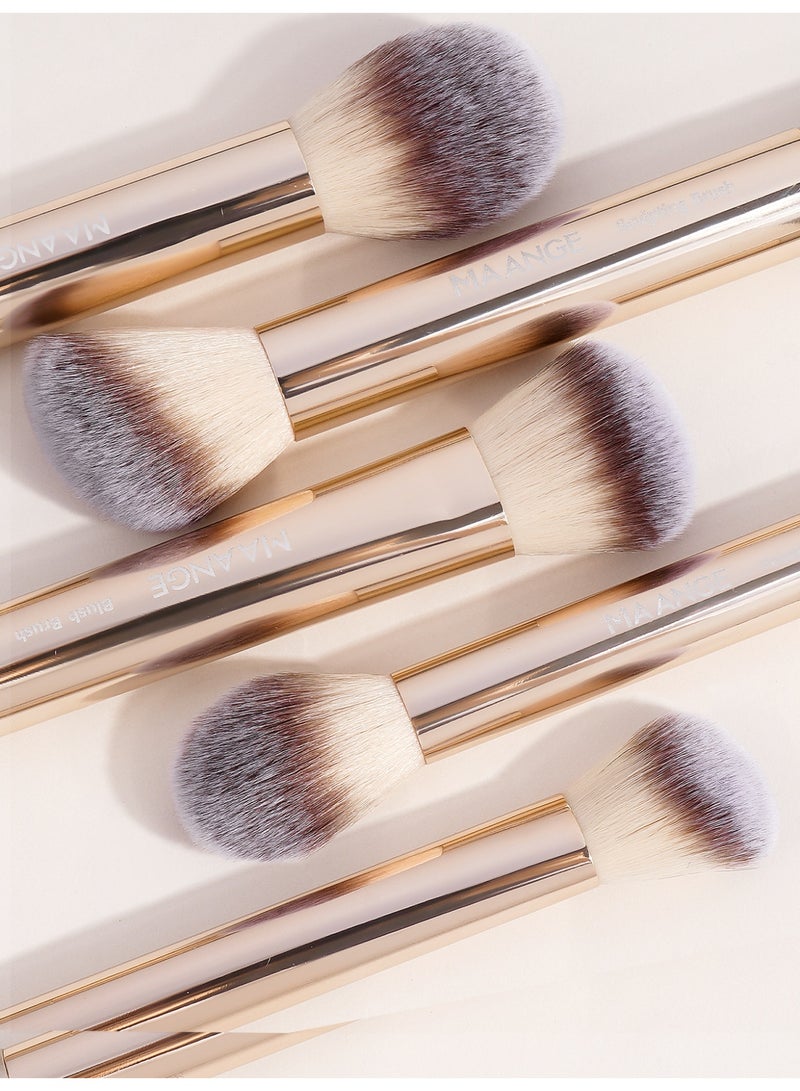 MAANGE مجموعة أدوات المكياج 16 قطعة، مجموعات فرش مكياج احترافية - تشمل فرشاة أحمر الخدود، فرشاة تحديد، فرشاة أساس، فرشاة خافي العيوب، فرشاة ظلال العيون، إسفنجة بودرة وحقائب قماشية (ذهبي) - Image 5