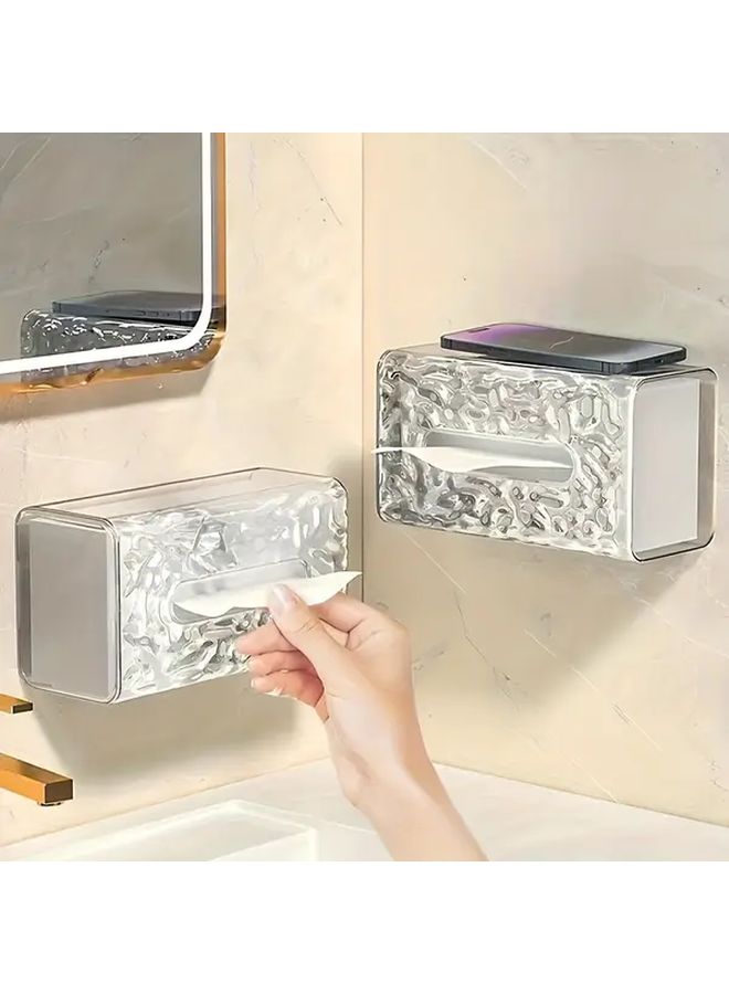 Fragrance Free Transparent White Wall Mounted Tissue Box Holder Plastic Non Drilled - Image 1