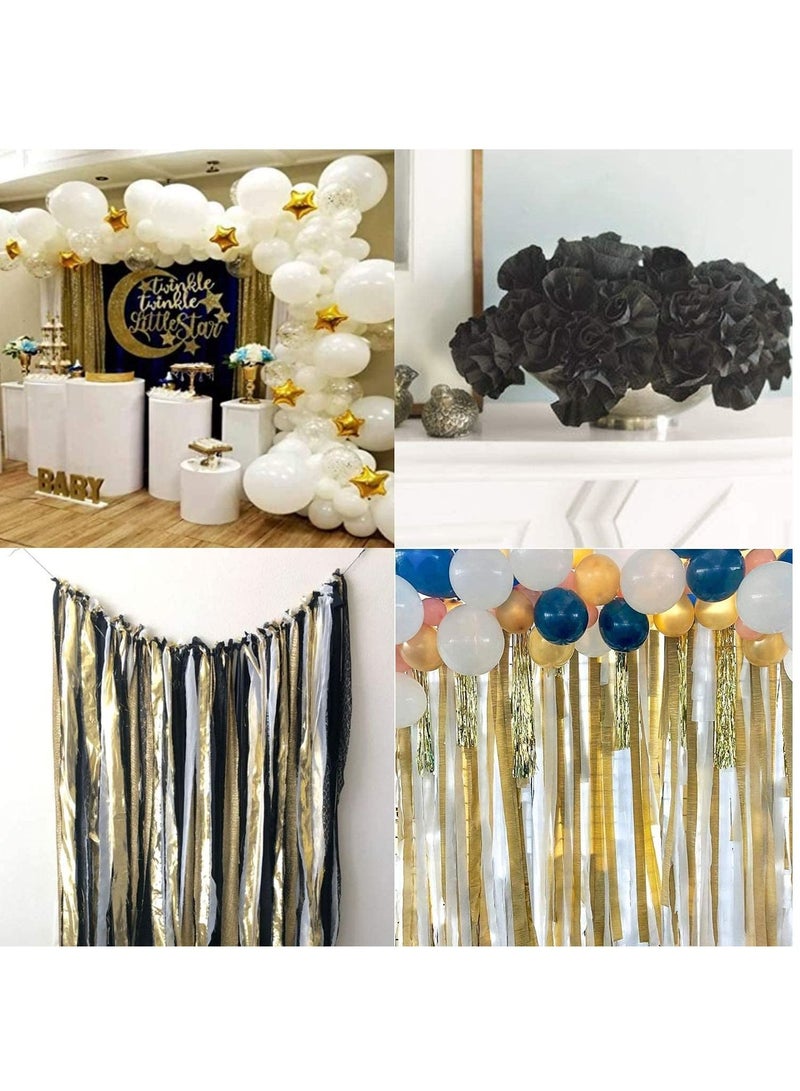 Excefore Crepe Paper Streamers, Gold Silver and Black Streamers Party Decorations, for Birthday Wedding(1.8 Inch x 82 Ft/Roll 6 Rolls) - Image 3