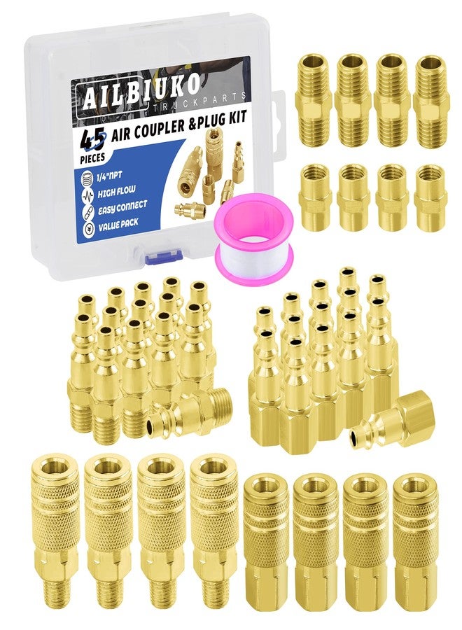 Ailbiuko Air Coupler & Plug Kit,45 Pcs 1/4" NPT Air Tool Fittings Set,Quick Connect Air Hose Fittings Air Compressor Accessories - Image 1
