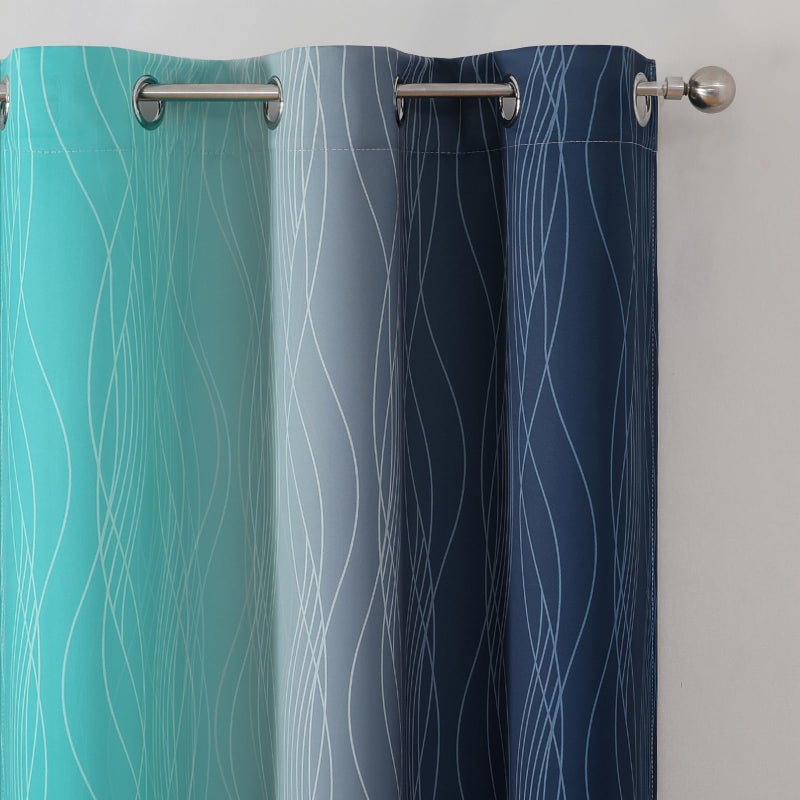 Estelar Textiler Teal and Navy Blue Blackout Curtains for Boys Bedroom  Full Room Darkening Grommet Ombre Curtains for Living Room  Thermal Insulated Light Blocking Gradient Drapes  42Wx63L  2 Panels - Image 4