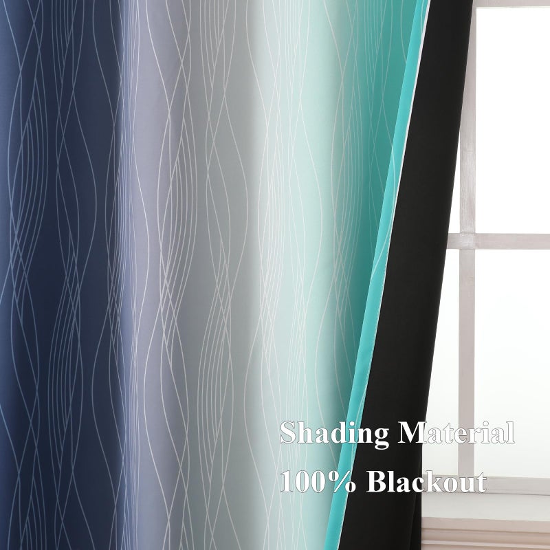 Estelar Textiler Teal and Navy Blue Blackout Curtains for Boys Bedroom  Full Room Darkening Grommet Ombre Curtains for Living Room  Thermal Insulated Light Blocking Gradient Drapes  42Wx63L  2 Panels - Image 5
